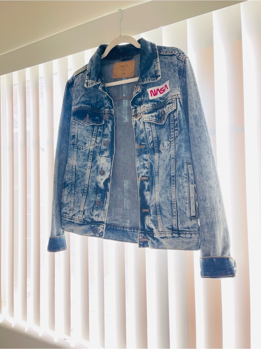 Rue21 Light Blue Denim Jacket with Leather Patch